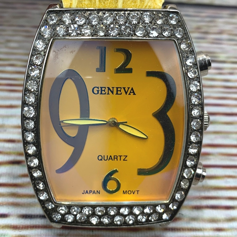 Geneva Women's Rhinestone‎ Bezel Yellow Band Quartz Wristwatch Analog 3251